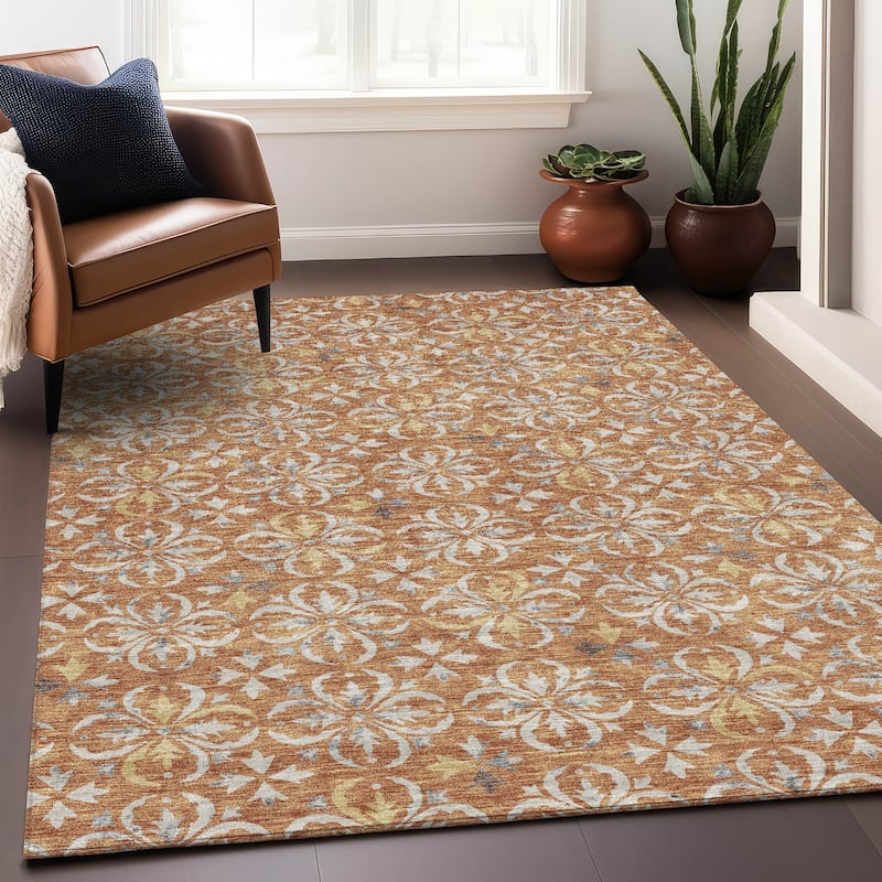 Premium Washable Super Soft Transitional Medallions Mayfield Rug - Copper - 9' x 12'