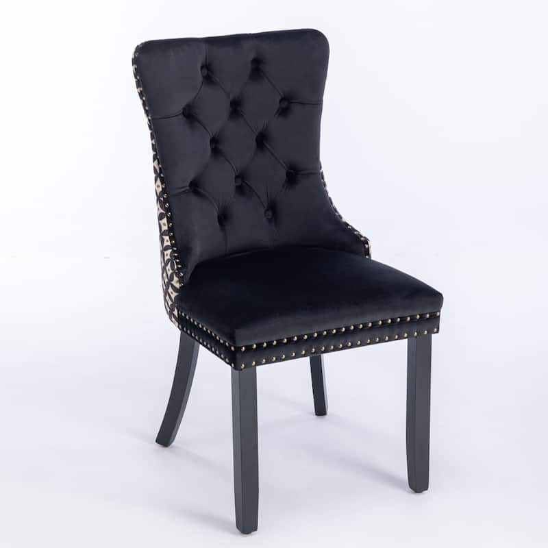 Plaid High Back Tufted Dining Chair, Velvet Soft Cushion Chair with Nailhead Trim Armless Wood Chair, Set of 2