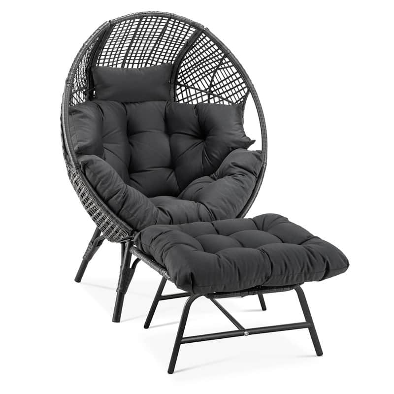 FINCATI Oversized Wicker Egg Chair with Ottoman Indoor Outdoor Accent Chair