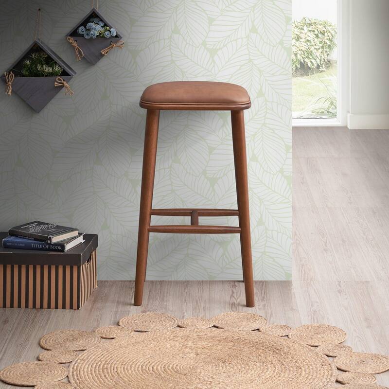 Jason Mid-Century Modern Pu Leather Bar Stool Black Brown Solid Wood 13X17X30 Inches