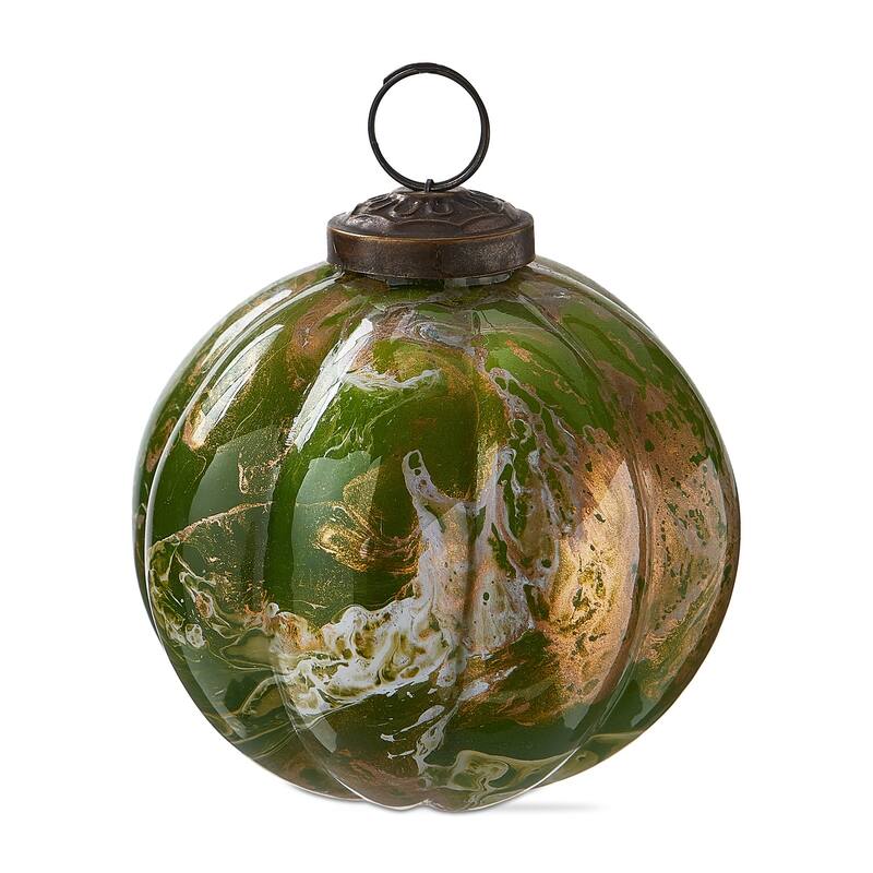 Dark Green Glass Marble Ornament 3" - Christmas Tree Decoration, Dust Clean, Elegant Holiday Decor