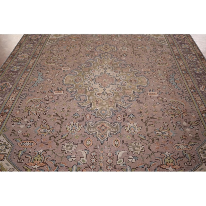 Traditional Tabriz Persian Vintage Rug Hand-Knotted Brown Wool Carpet - 7'6"x 11'1"