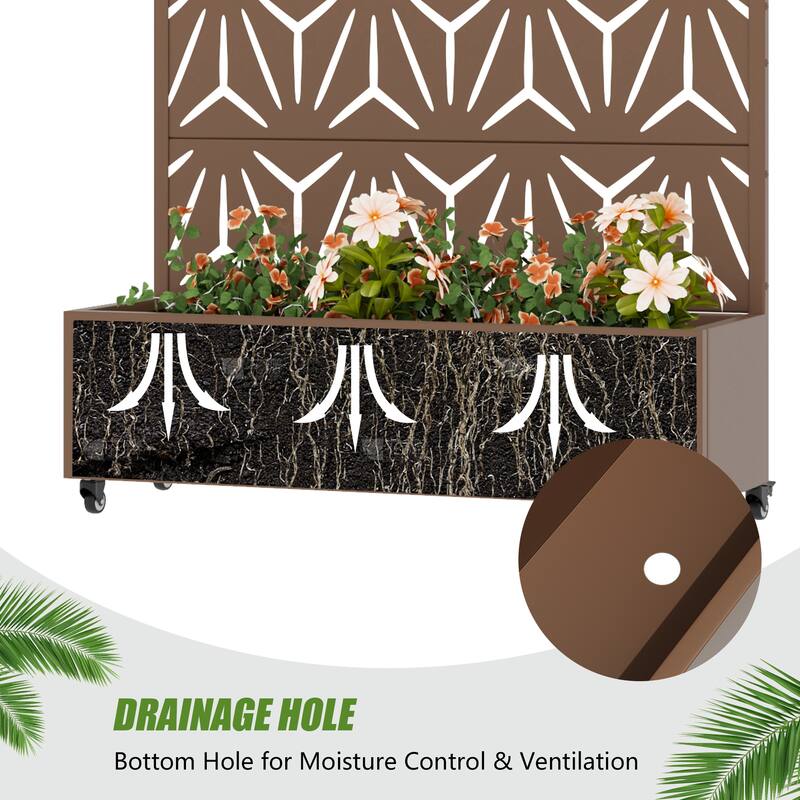 Metal Galvanized Planter Box with Trellis Privacy Screen Lockable Wheels