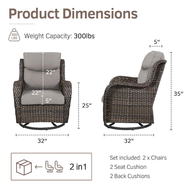 PE Wicker Rattan Outdoor Patio Swivel Rocking Furniture Set - Brown