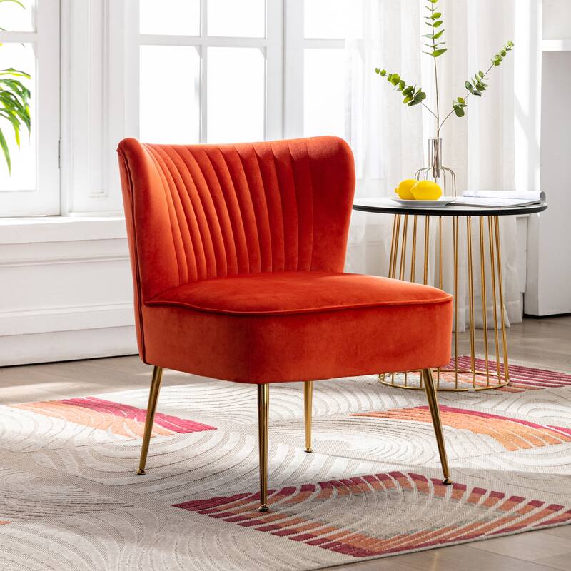 Heaven Contemporary Velvet Upholstered Accent Chair - Orange