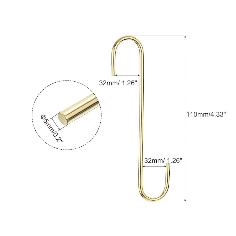 S Hanging Hooks, 8inch(200mm) Extra Long Steel Hanger, Gold Tone, 5Pcs - Gold Tone - Gold Tone