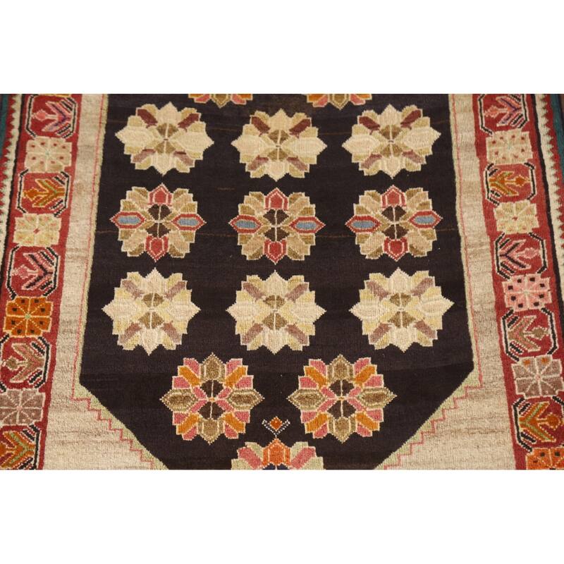 Geometric Black Shiraz Persian Vintage Area Rug Handmade Wool Carpet - 3'2"x 5'2"