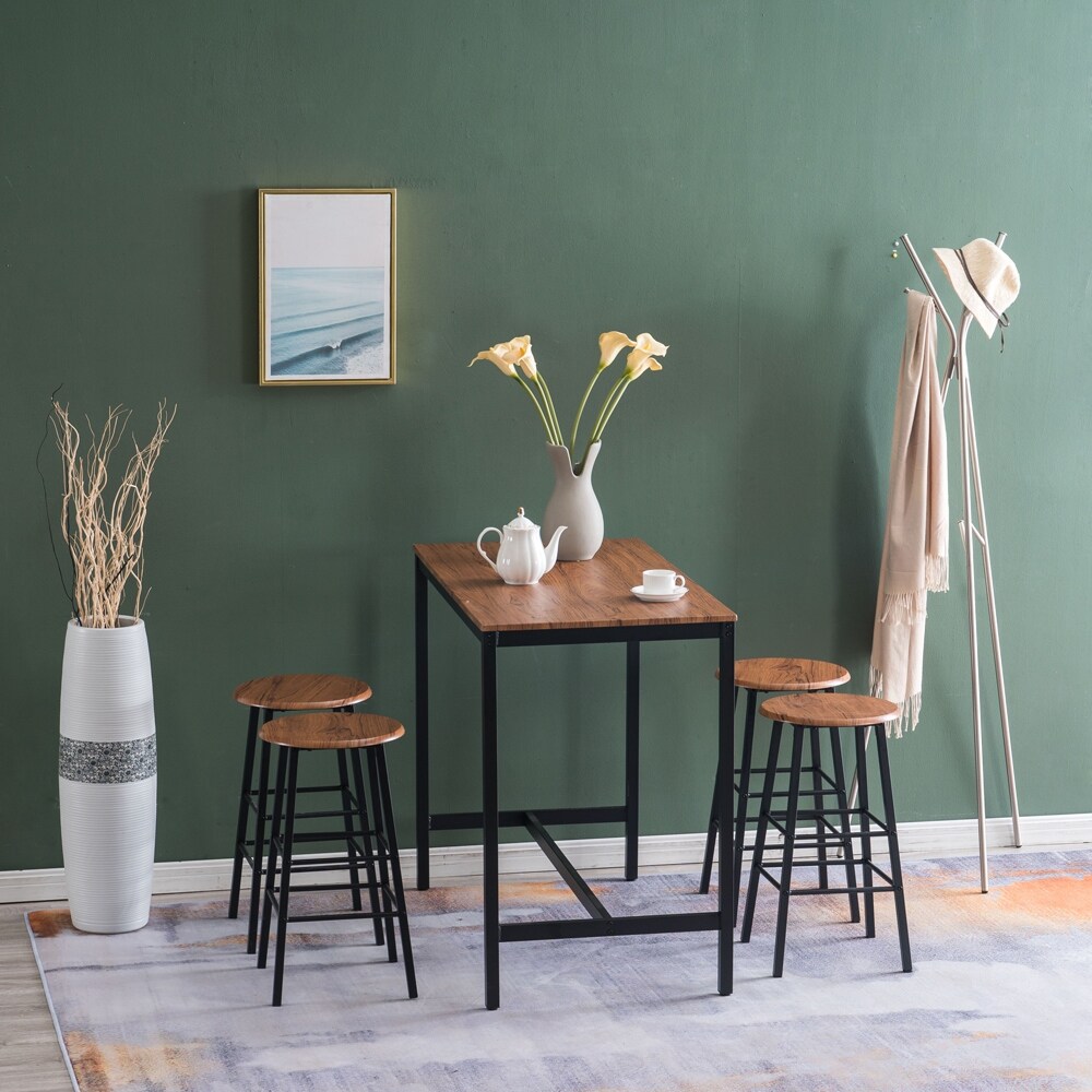 Shop Industrial Breakfast Bar Table Set Kitchen Counter With 4 Round Stools Overstock 32172556