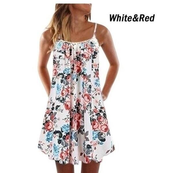Shop Women Beach Dress Summer Casual Spaghetti Strap Sundress