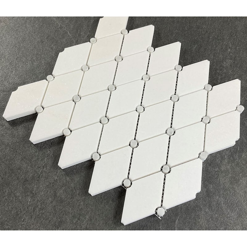 Thassos White Diamond with Grey Circle Marble Mosaic Tile - Case (10 Sheets)