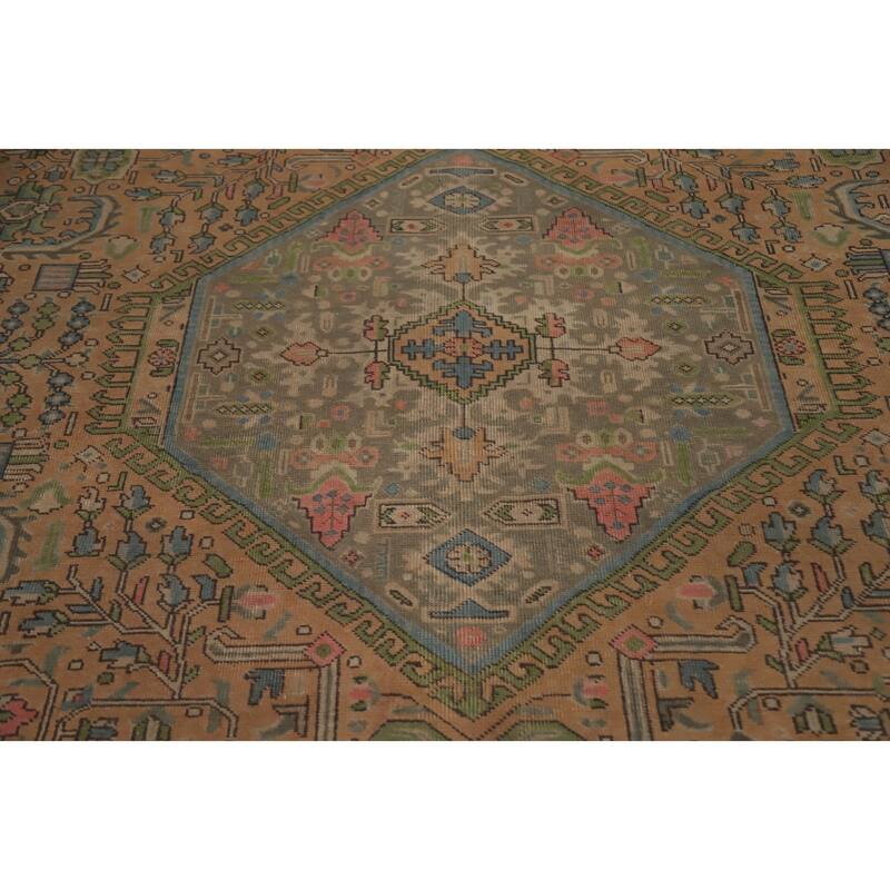 Hand Knotted Oriental 100% Wool Carpet Traditional Floral Oranges & Rust Tabriz Area Rug - 12' 6'' X 9' 1''