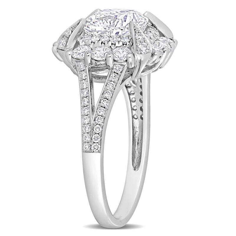 Miadora 3ct TDW Cushion and Round-Cut Diamond Cluster Halo Splitshank Ring in 14k White Gold