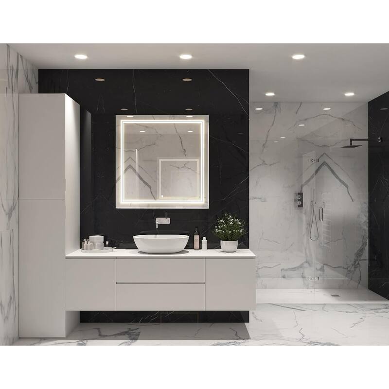 AQUADOM Soho Led Lighted Mirror for Bathroom Defogger, Backlit and Front-Lit - 30"x30"x1"