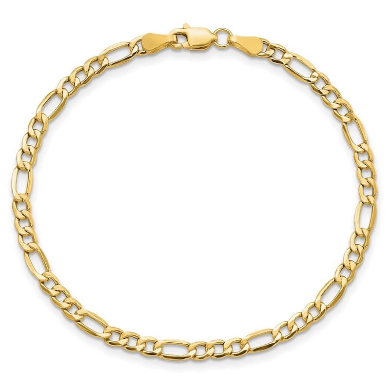 Curata 10k Yellow Gold Unisex Wide 6.25mm Semi Solid Figaro Chain Bracelet Options: 7" 8" 9"