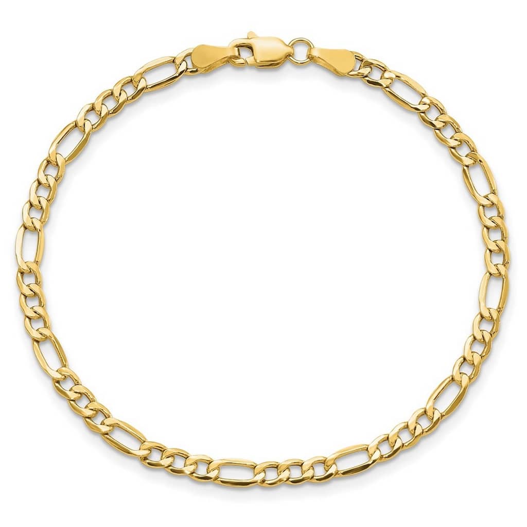Curata Solid Yellow or White Gold 10" Classic Figaro Chain Anklet - 10k or 14k - 3mm sizes