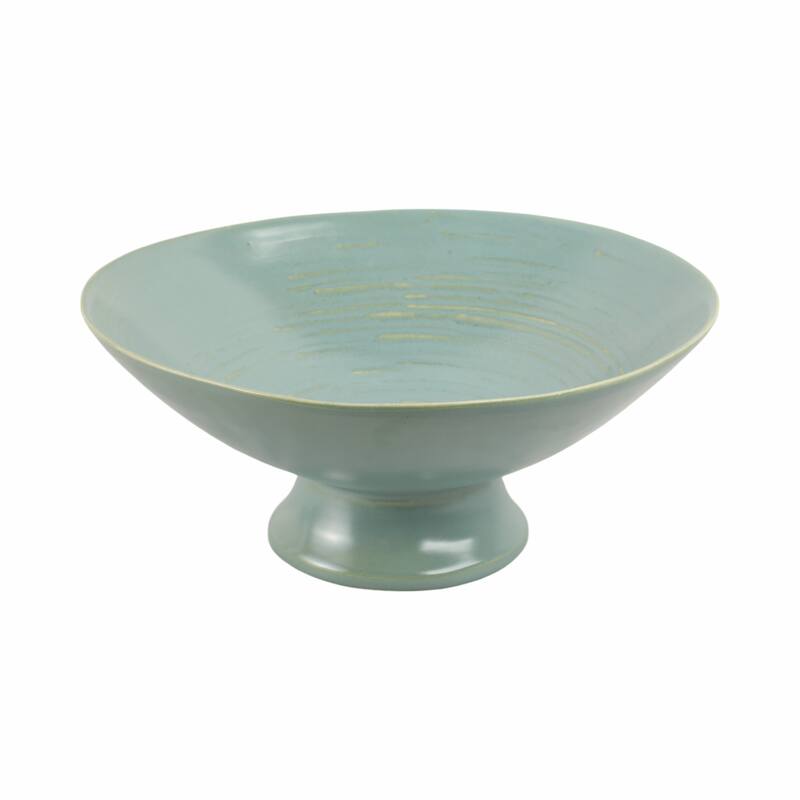Decorative Round Pedestal Accent Bowl - 15", Green - 15.0"