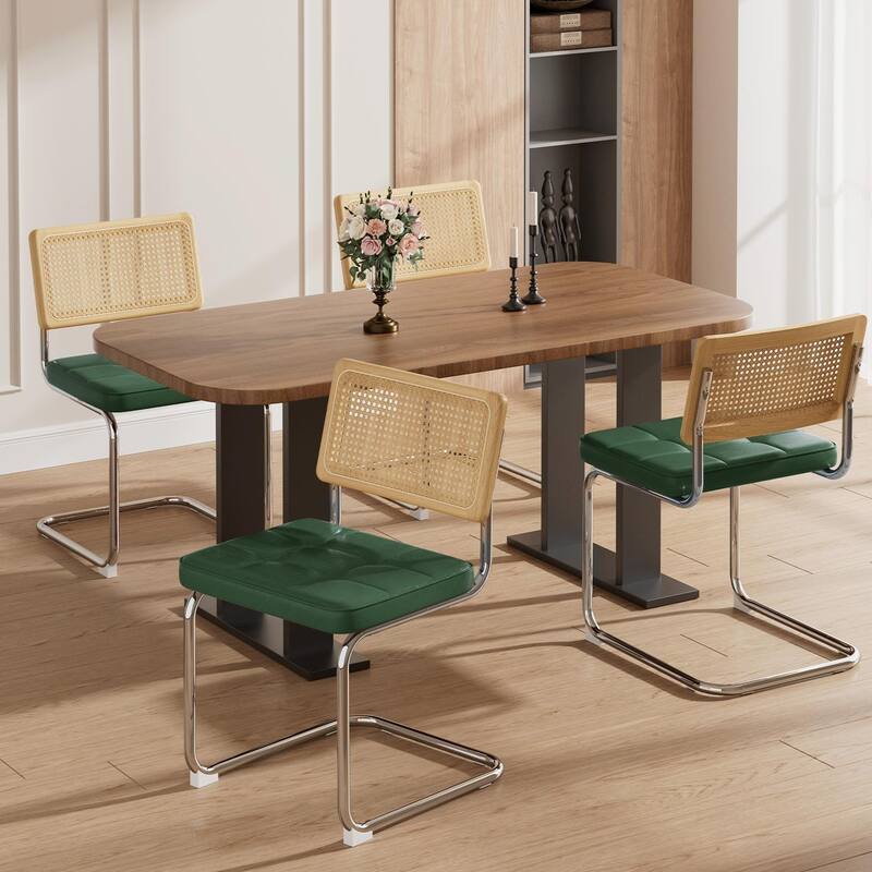 Mid-Century Modern Chairs Set - Faux Leather & Rattan