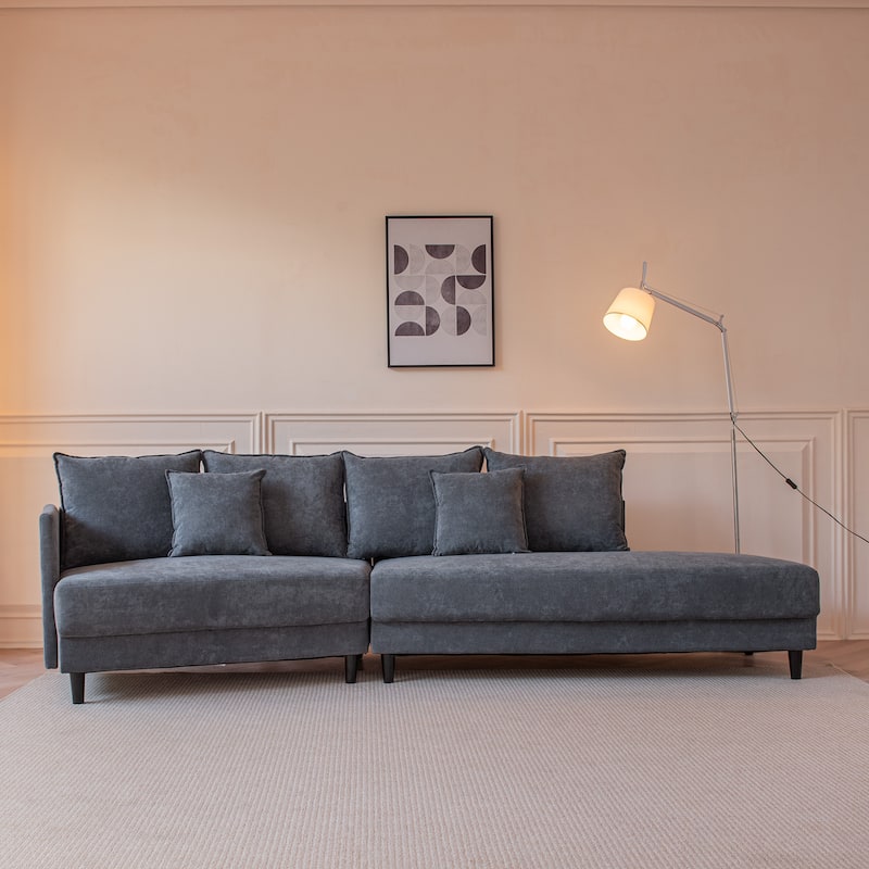 Polyester Upholstered Sleeper Sectional Sofa With Wood Legs