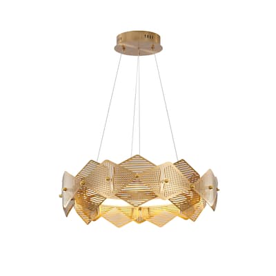 1-Light Brass Stainless Steel Cage Frame LED Chandelier