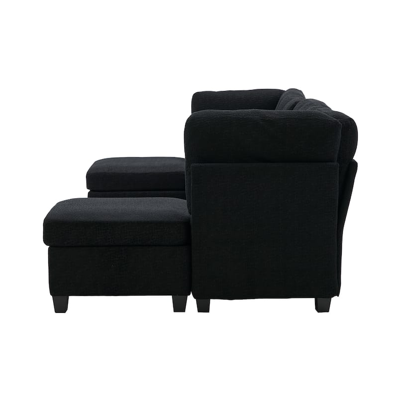 Modular Sleeper Sofa Bed U-shaped Sectional Couches with Hidden Storage Seat and Ottomans, Freely Combinable Chaise Lounge Sofa