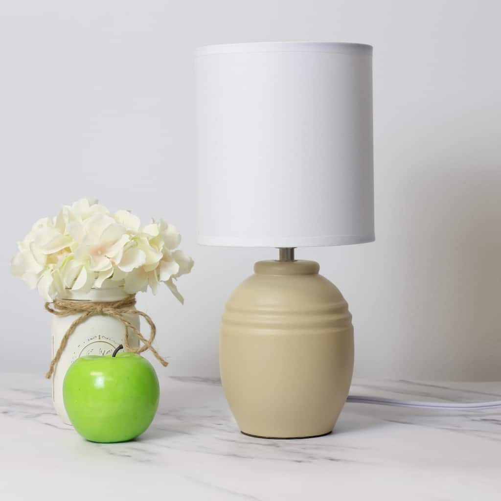 Mini Classic Jar Ceramic Table Lamp with White Drum Shade - 19.5" - Beige