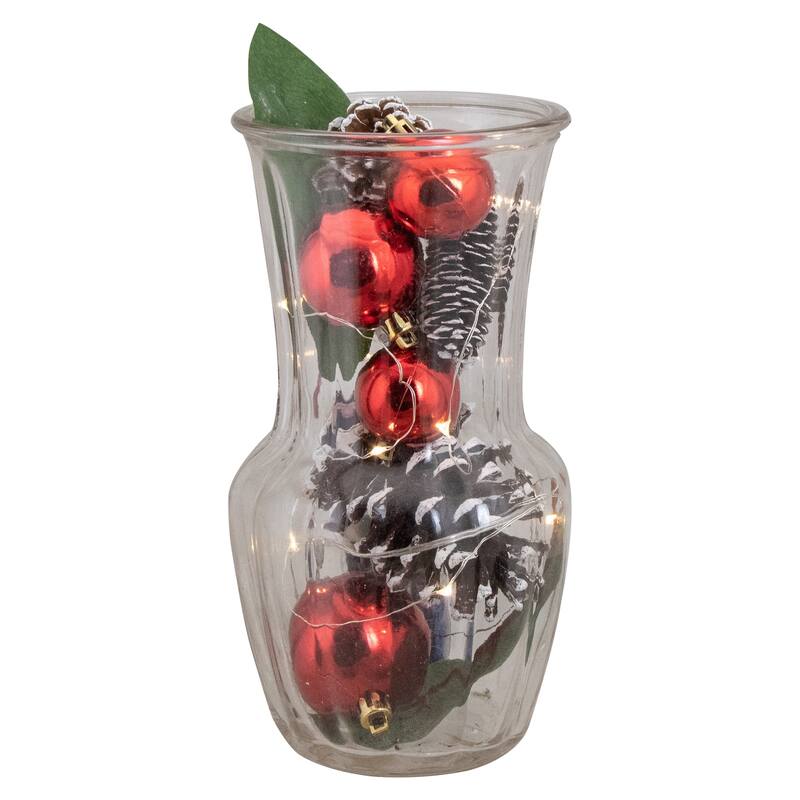 7" LED Magnolia Leaf Pinecone Red Ball Ornaments Christmas Decorations