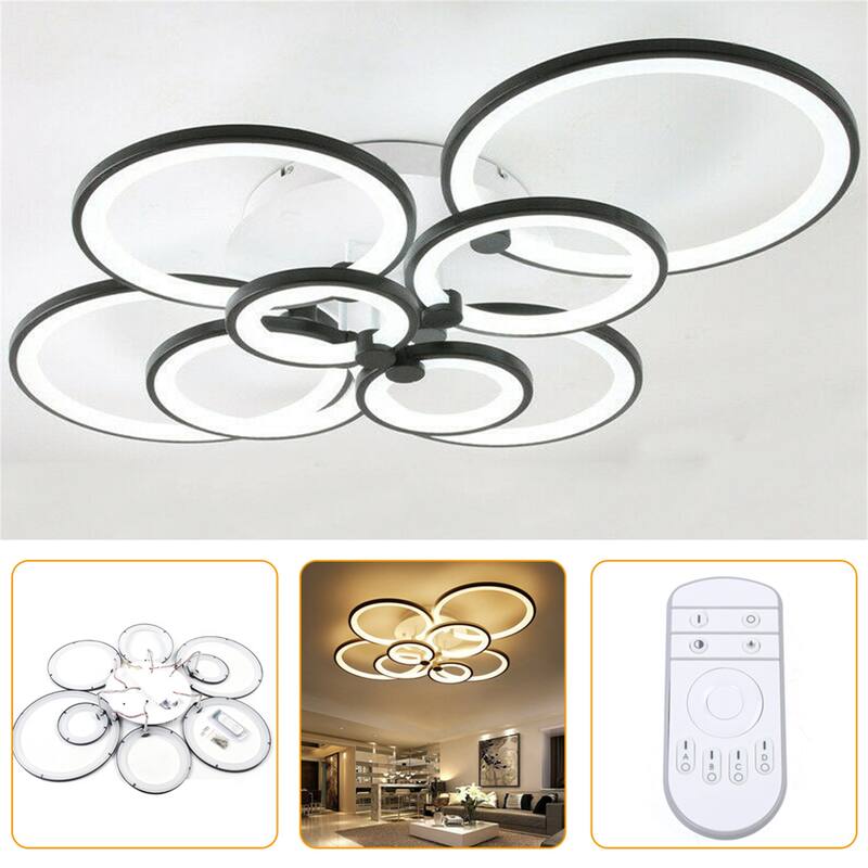 8-Light Dimmable Modern Black Flush Mount Light - 33"
