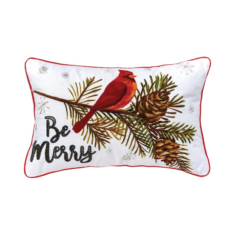 Be Merry Cardinal 14" x 22" Printed and Embroidered Throw Pillow