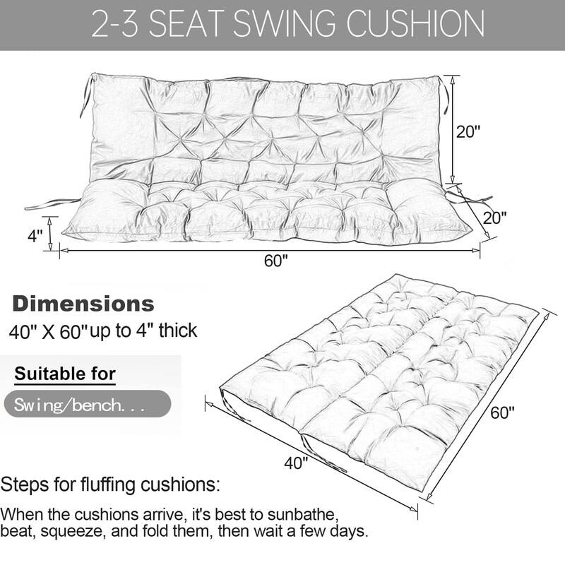 Swing Replacement Cushion, Outdoor Bench Cushions with Backrest Thicken 4", Patio Furniture Garden Porch Loveseat Glider Pad