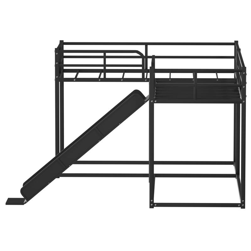 Twin size L-Shaped Metal Bunk Bed with Slide, Short Ladder and Space-Saving Design