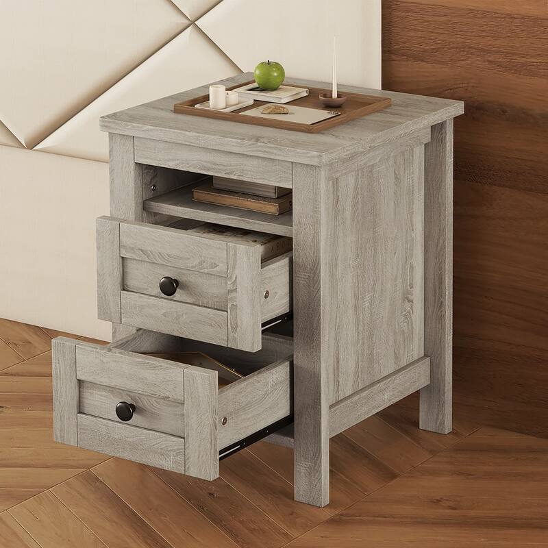 Simple Bedside Table Storage Cabinet, Side Table End Table - Antique Gray
