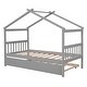 preview thumbnail 4 of 9, Twin Size Wooden House-Shaped Bed with Twin Trundle , Classic Design with Whimsical Sky Roof
