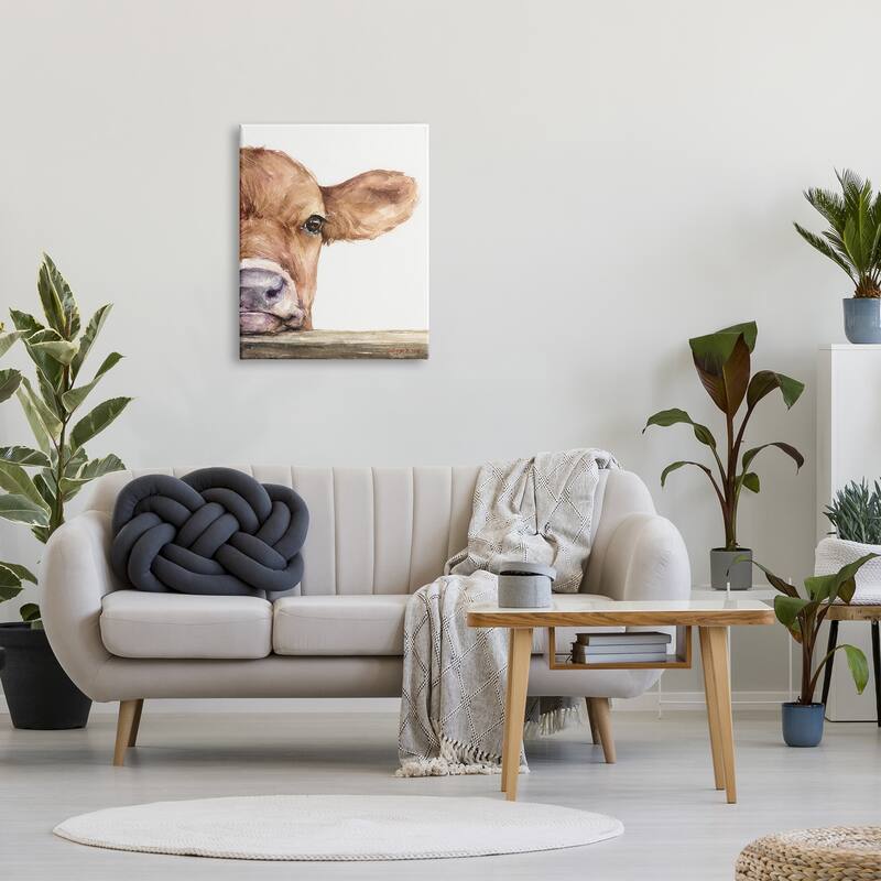 Stupell Baby Calf Cow Resting Head Up-Close Rural Canvas Wall Art, Design by George Dyachenko