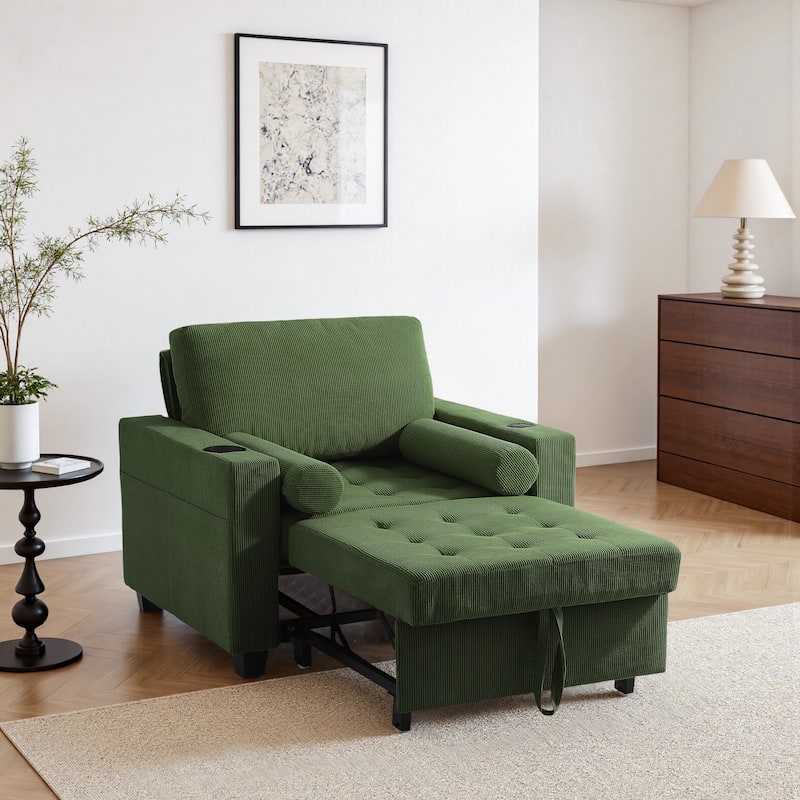 3-in-1 Adjustable Sleeper Sofa Bed Convertible Chair for Living Room - Single - Green