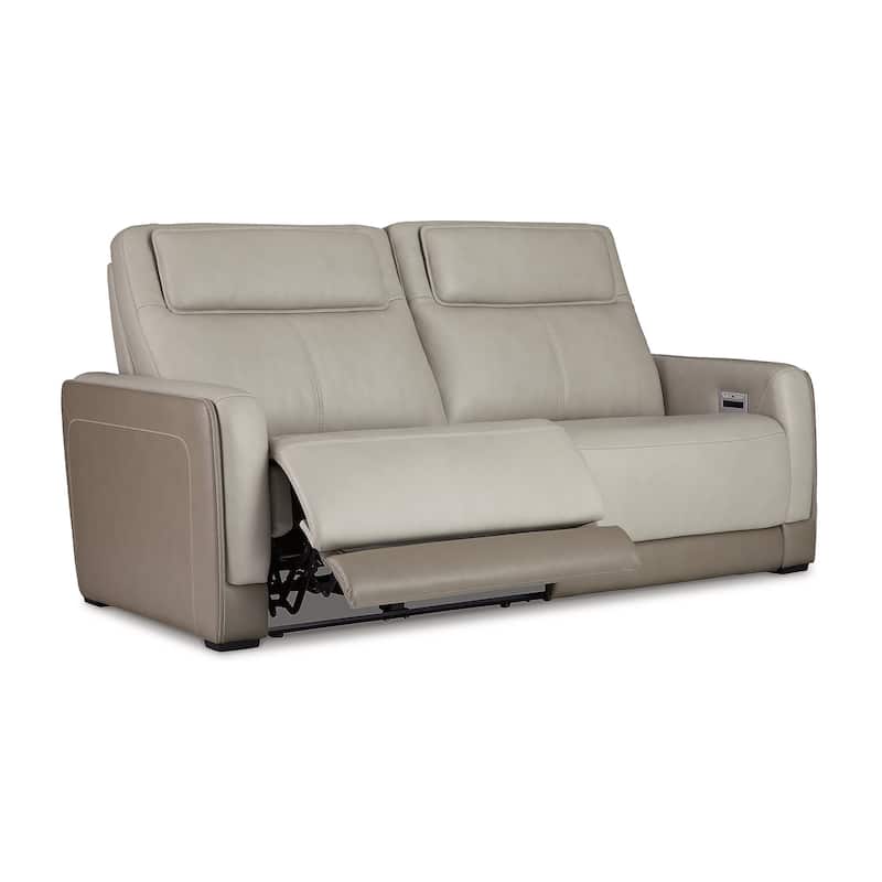 Signature Design by Ashley Battleville Silver 2 Seat Power Reclining Sofa with Adjustable Headrest - 85"W x 40"D x 43"H