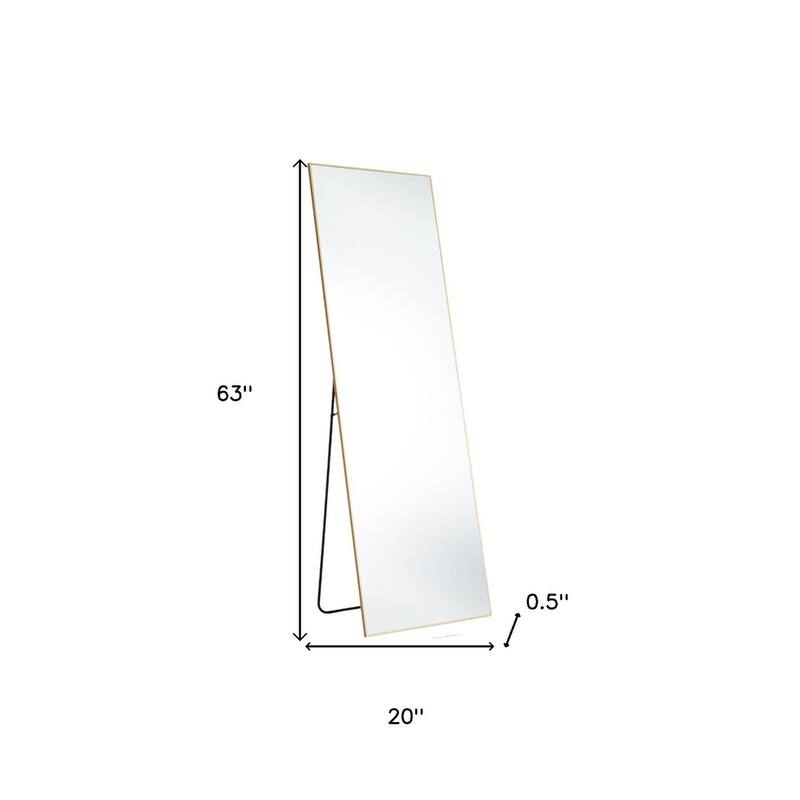 HomeRoots 63" Gold Metal Freestanding and Wall Mount Framed Full Length Mirror - 20.00 in. x 63.00 in. x 0.50 in.