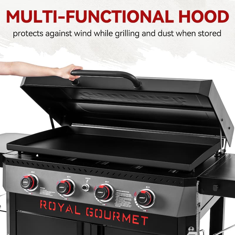 Royal Gourmet 4-Burner Black Gas Griddle with Hood