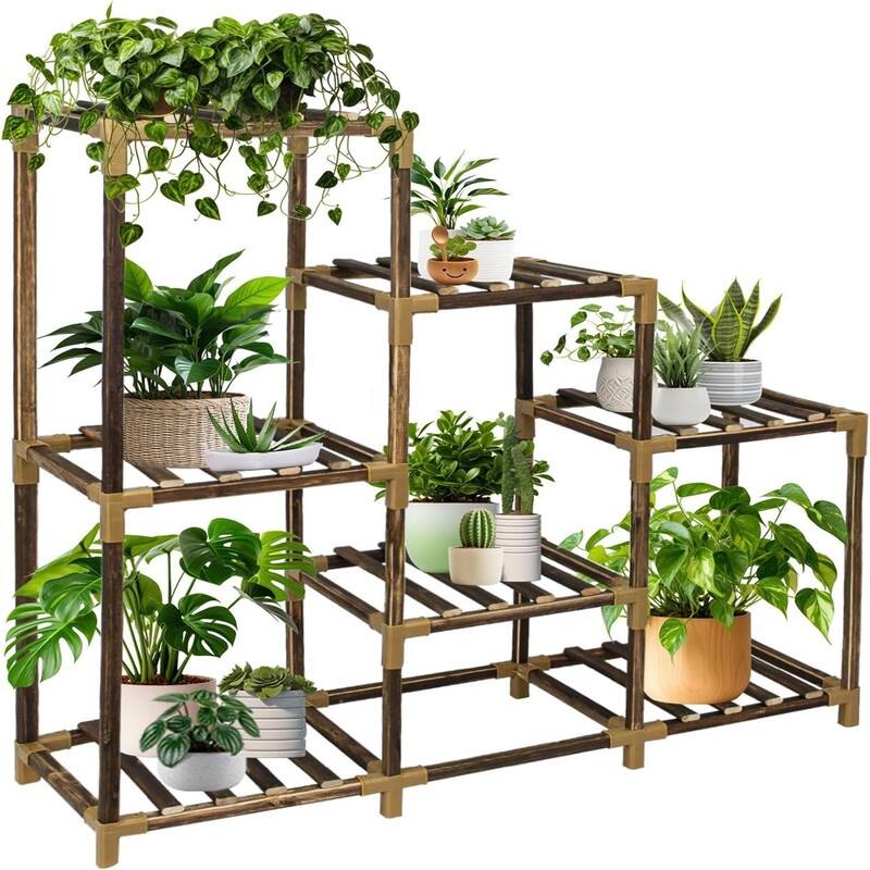 3-Tier Outdoor Wood Plant Stand for Multiple Plants - 15.63 x 11.14 x 4.57 - brown A-Square