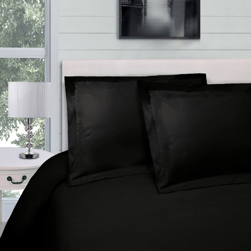 HomeRoots Black King Cotton Blend 300 Thread Count Washable Duvet Cover Set