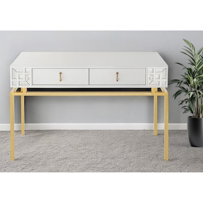 HomeRoots 47" White and Gold Wood Console Table With Two Drawers - 47.20 in. x 29.50 in. x 15.70 in.
