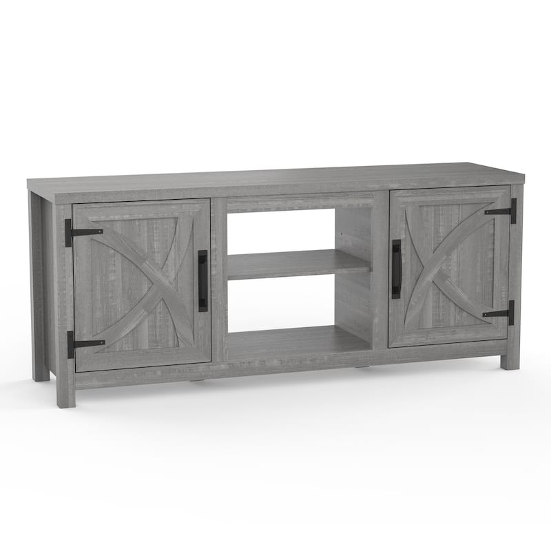 58" Farmhouse Barn Door Entryway Storage Console Table TV Stand - 58 inches in width