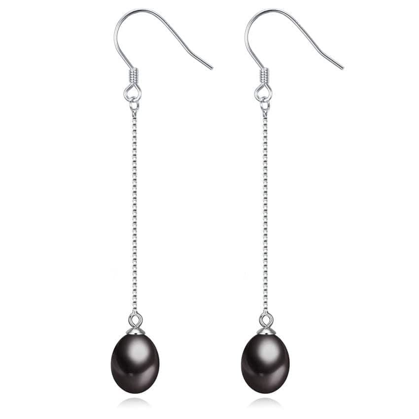 Sterling Silver Threader Black Freshwater Pearl Earrings