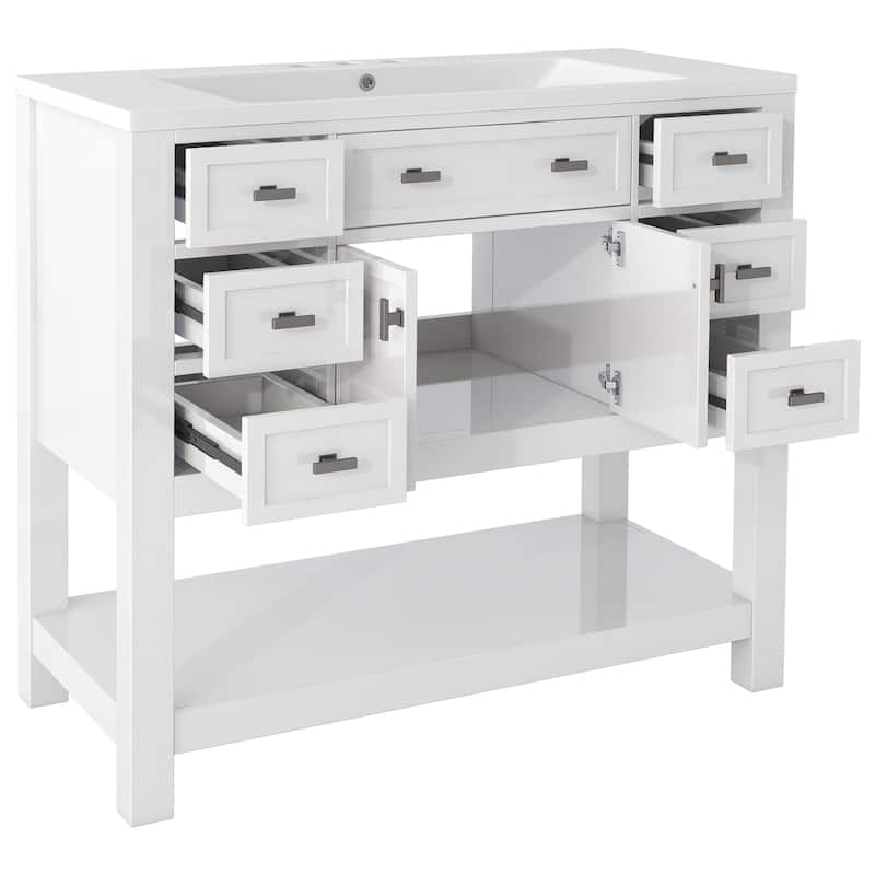 Plywood Freestanding Bathroom Vanity Set in Maple with Integrated Ceramic Sink with Drain - 36" x 18"