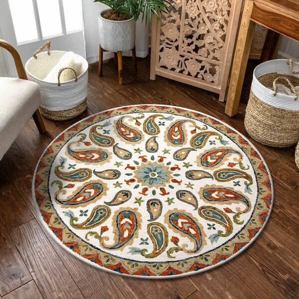 slide 1 of 12, Multicolored Paisley Paradise Medallion Round Rug