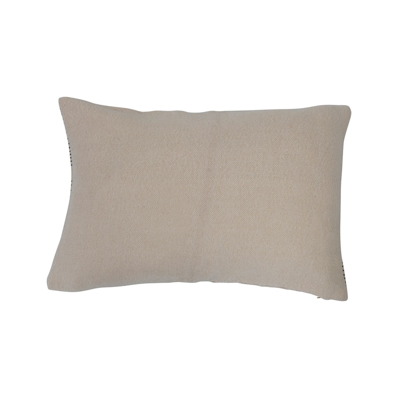 Cotton and Jute Lumbar Pillow with Embroidered Lines