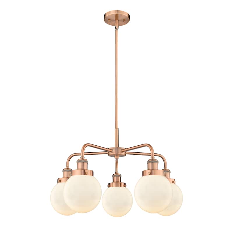 Innovations Lighting Beacon - 5 Light 24" Stem Hung Chandelier - Antique Copper/Matte White
