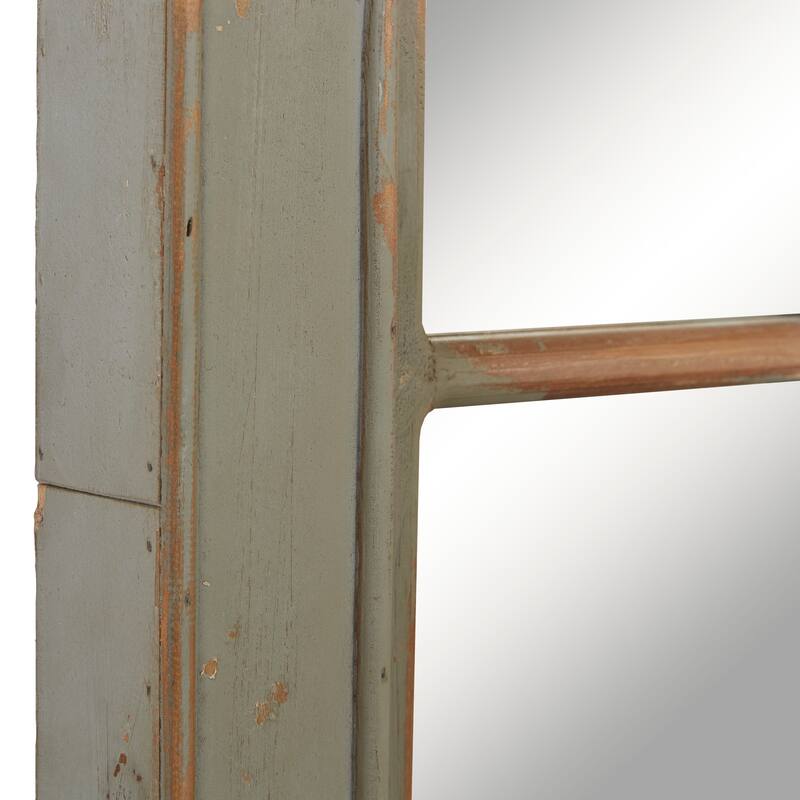Gray Wood Window Pane Inspired Room Wall Mirror with Arched Top and Distressing