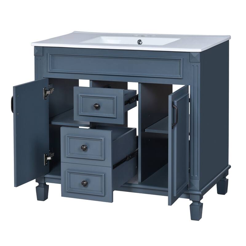 36'' Bathroom Wood Storage Vanity Cabinet with Ceramic Sink, Drawers