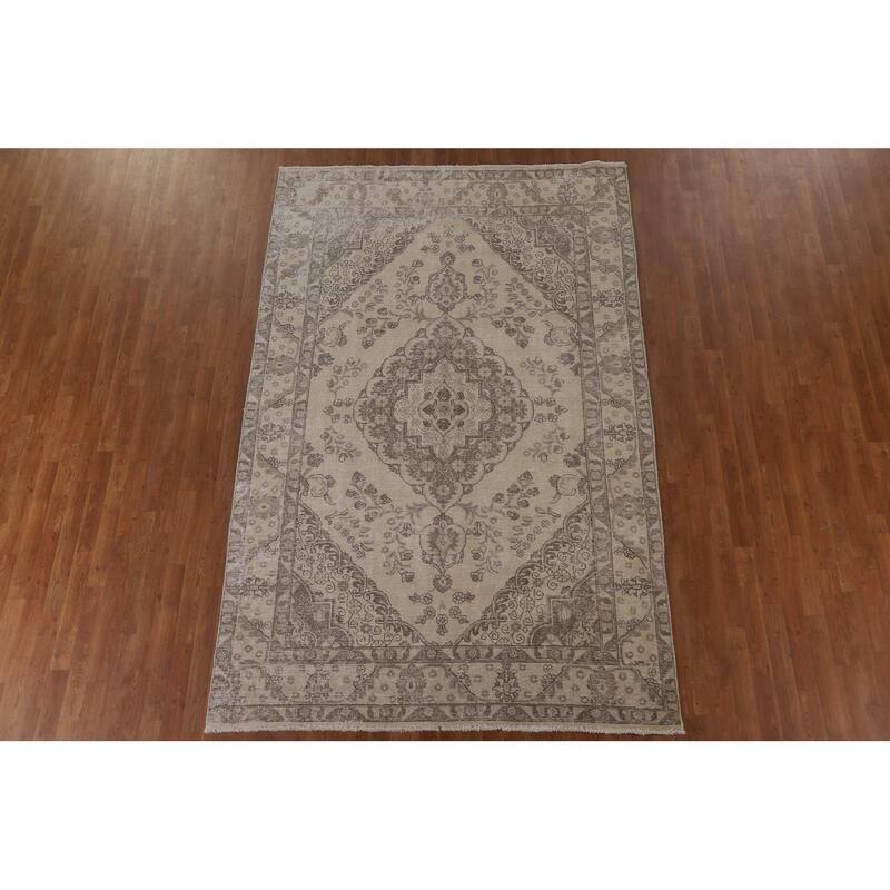 Traditional Distressed Tabriz Persian Vintage Rug Handmade Wool Carpet - 6'3" x 9'8"
