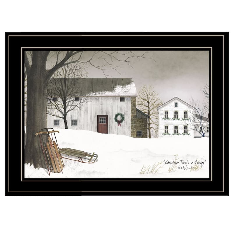 TrendyDecor4U Farmhouse "Christmas Time is coming" Framed Print Wall Art by Billy Jacobs - Holiday - Black
